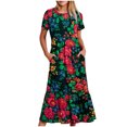 thumbnail image 1 of Robe d'Été pour Femmes 2024 Mode Grande Taille Manches Courtes Col Rond Ample Imprimé Couleur Longue Robe 50 % de Réduction Liquidation!, 1 of 4