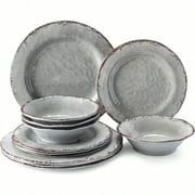 12 Piece Melamine Dinnerware Set Farmhouse Outdoor Dishes Set for 4 A Light Weight and Unbreakable Rustic Plate Bowl Set for Patio RV and Camping