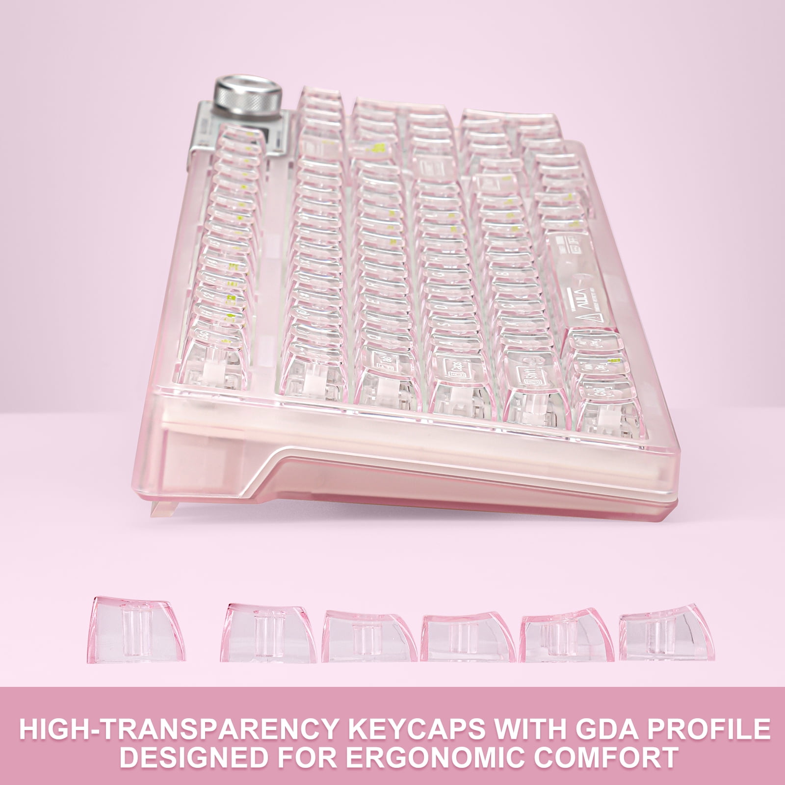 AULA F98Pro Transparent Wireless Mechanical Keyboard – Pink, Tri-Mode (Bluetooth/2.4G/USB-C), Hot-Swappable Switches, OLED Display, 4000mAh Battery, RGB Backlit