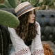 thumbnail image 5 of Sombrero de paja de estilo retro para mujer, con circunferencia de 56-58 cm, para viajes, playa, parasol, protector solar, parte superior plana, ala grande, 5 of 5