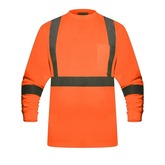 High Visibility Fluorescent Safety T-Shirt - Full Sleeve - 100% Polyester (2X-Large, Orange)