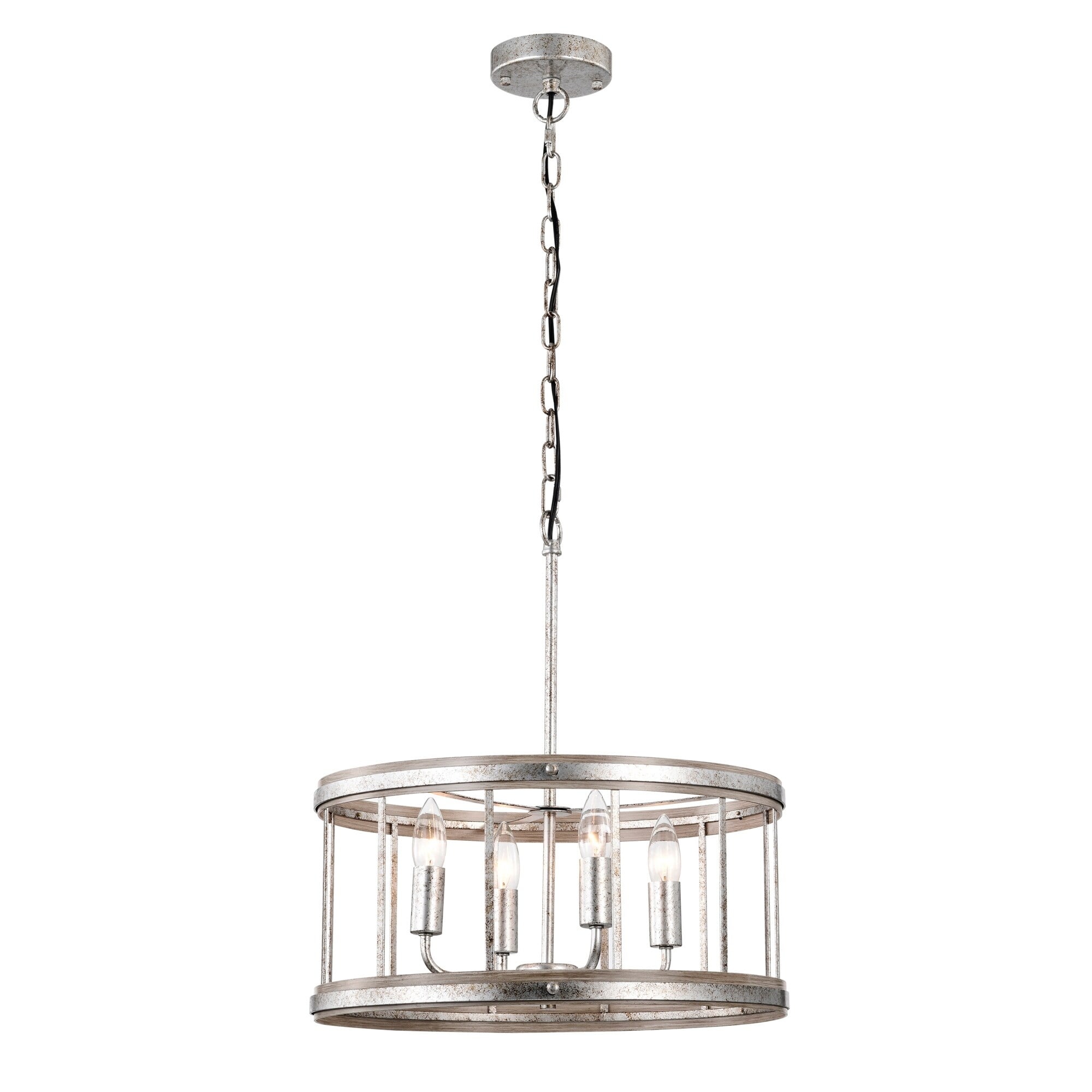 Zera 18 in. 4-Light Indoor Matte Black and Faux Wood Grain Finish Chandelier with Light Kit