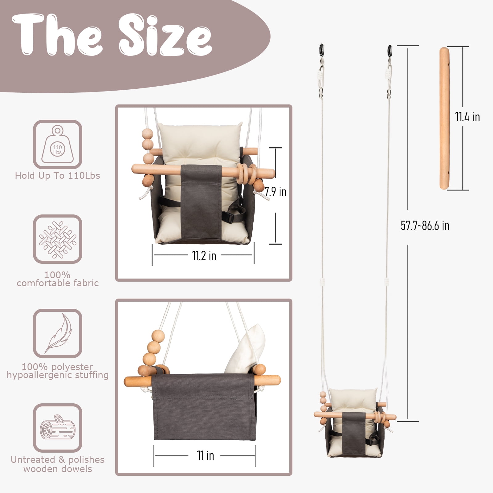 Baby Swing Outdoor Indoor Toddler Swing Seat with Safety Belt, Canvas Hanging Swings Outside Tree Swing Great Gift for Baby Boys Girls Kids Lovers