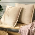 thumbnail image 3 of TOWN & COUNTRY EVERYDAY Rio Solid Fringe Handcrafted Indoor Outdoor Decorative Pillow 2-Pack Set, 100% Recycled Materials, UV Fade Resistant, Water Repellent, Beige 20"x20", 3 of 11