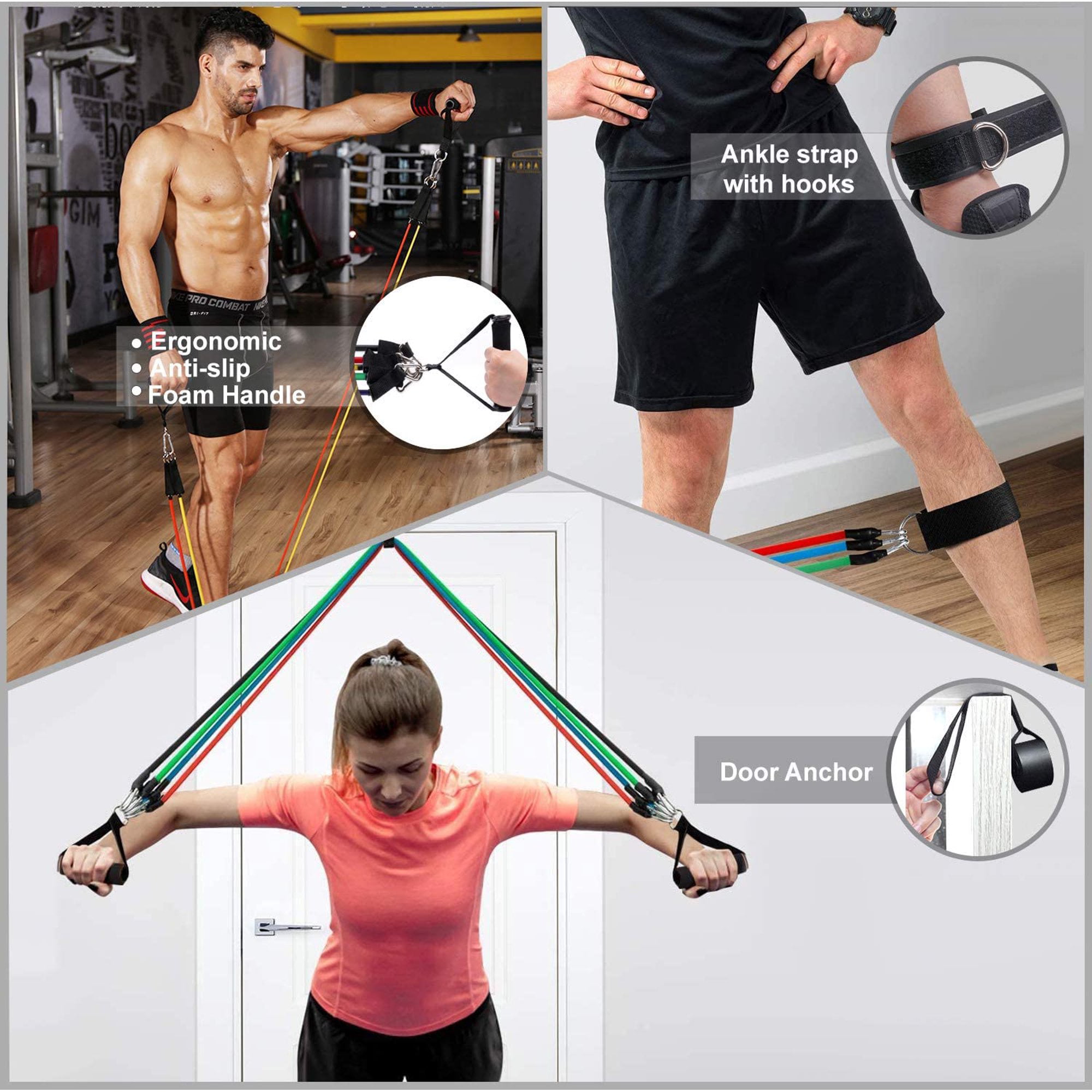 ROYAGO Resistance Bands Set Workout Bands 150LBS 11 PCS with Exercise Tube Ankle 