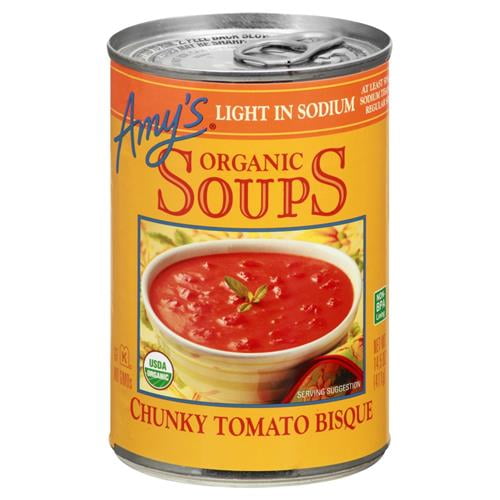 Amy’S Soup, Chunky Tomato Bisque, Light In Sodium, Gluten Free, Made With Organic Tomatoes And Cream, Canned Soup, 14.5 Oz