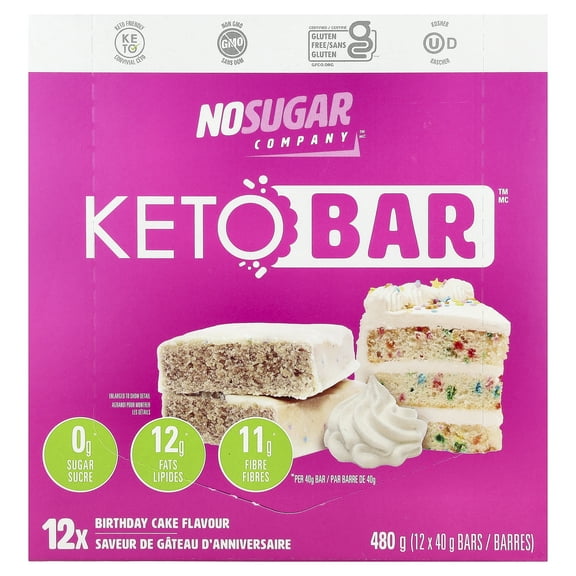 No Sugar Company Keto Bar™, Birthday Cake, 12 Bars, 40 g Each