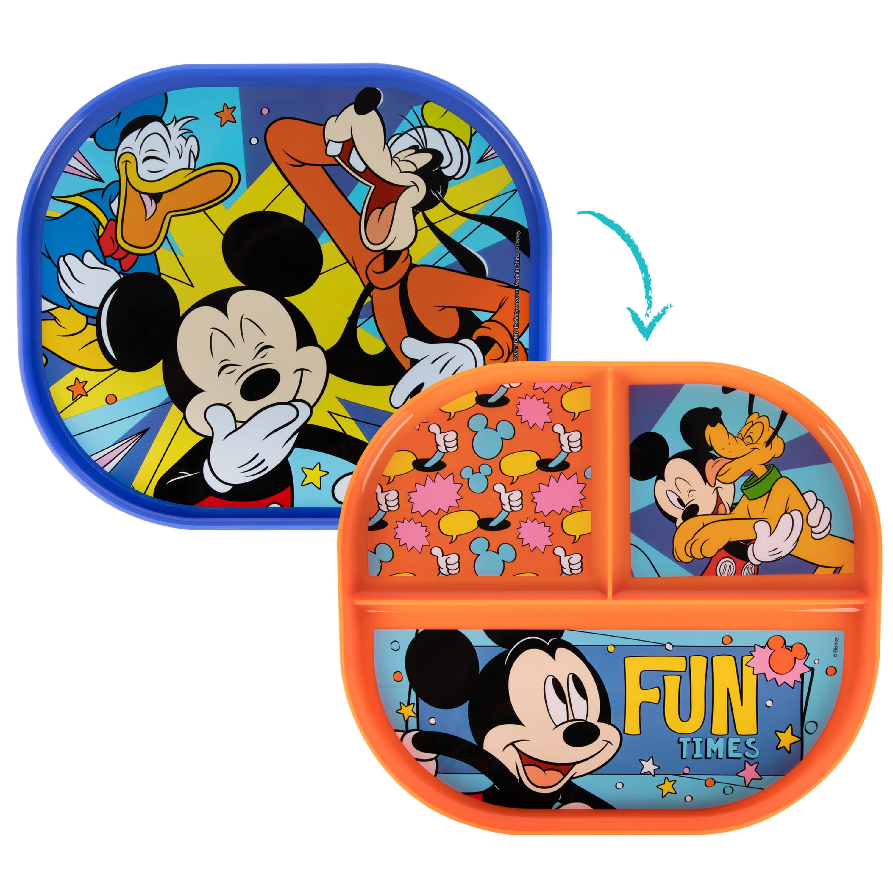 Disney Mickey Mouse 2-Sided Plate - Dishwasher Safe Toddler Plate