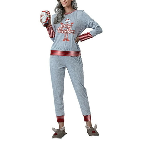 

CUE AIR Christmas Eve Pajamas for Women Casual Two-piece Striped Print Sleepwear