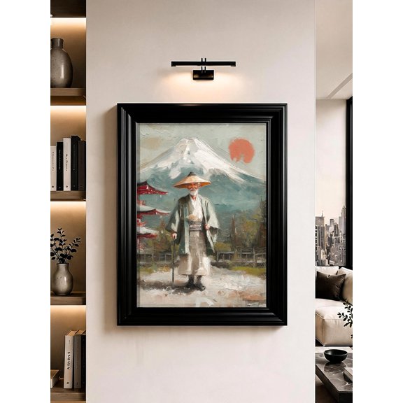 Japanese Wise Man Mount Fuji Wall Art, Traditional Oil Painting, Serene Japanese Landscape Artwork, Asian Inspired Decor, Unframed Print