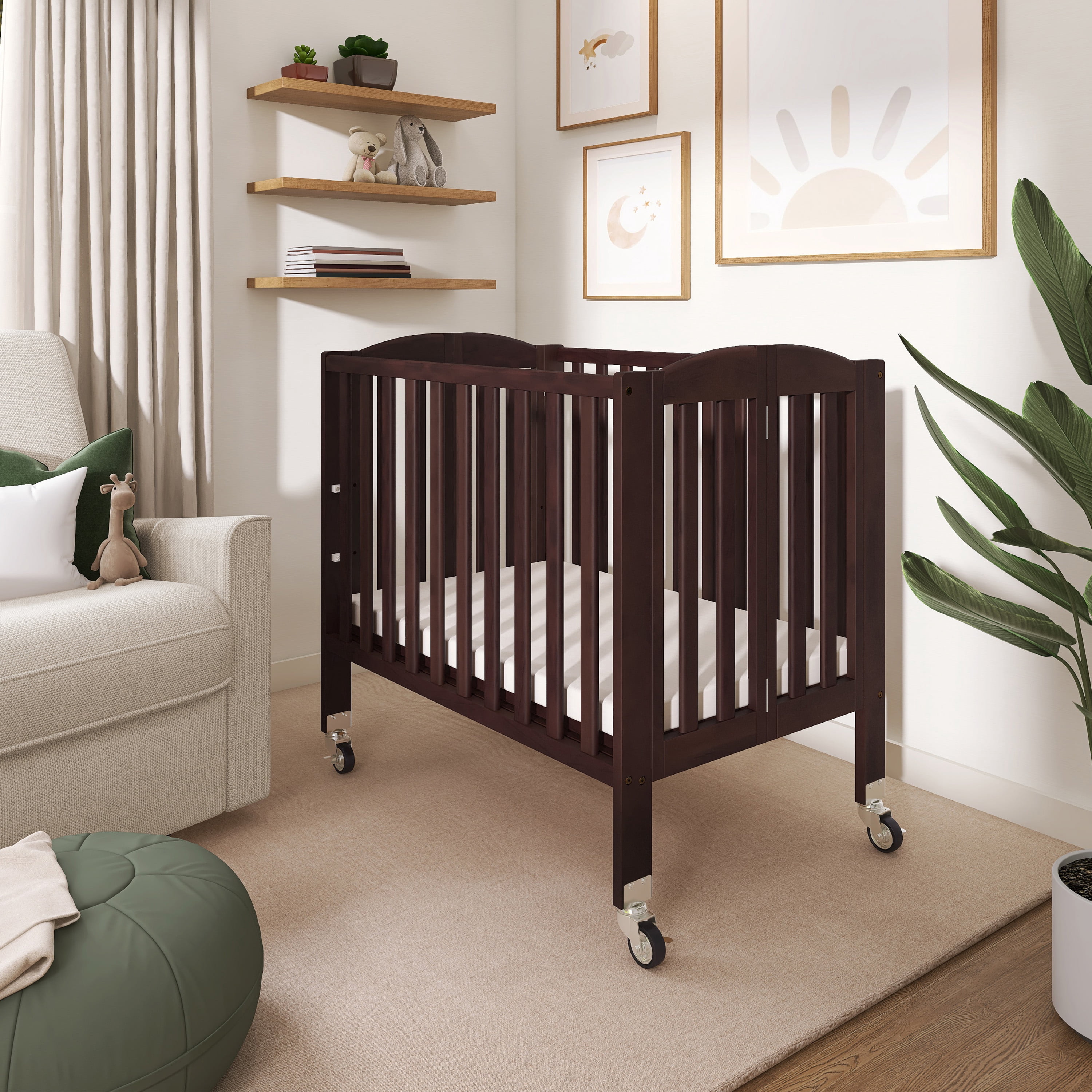 Dream On Me Birch 3-in-1 Folding Portable Mini Crib, Espresso