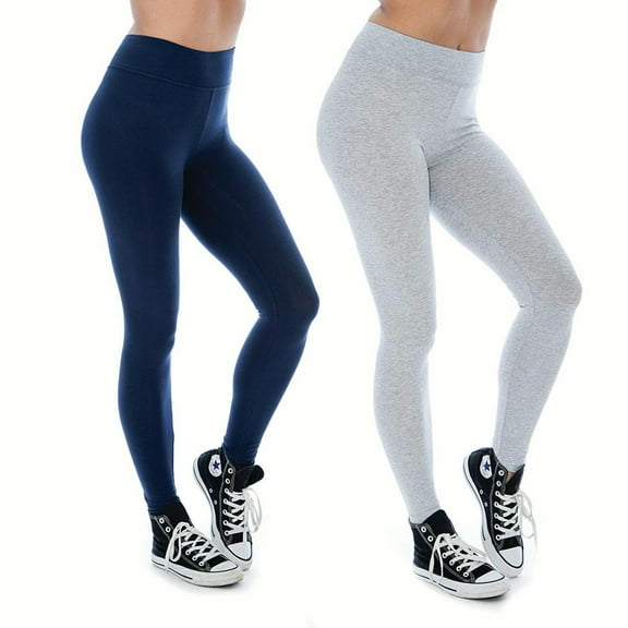 Women & Plus Soft Cotton Active Stretch Ankle Length Lightweight Leggings : 2PK-Navy/H Grey (Ankle Length), S