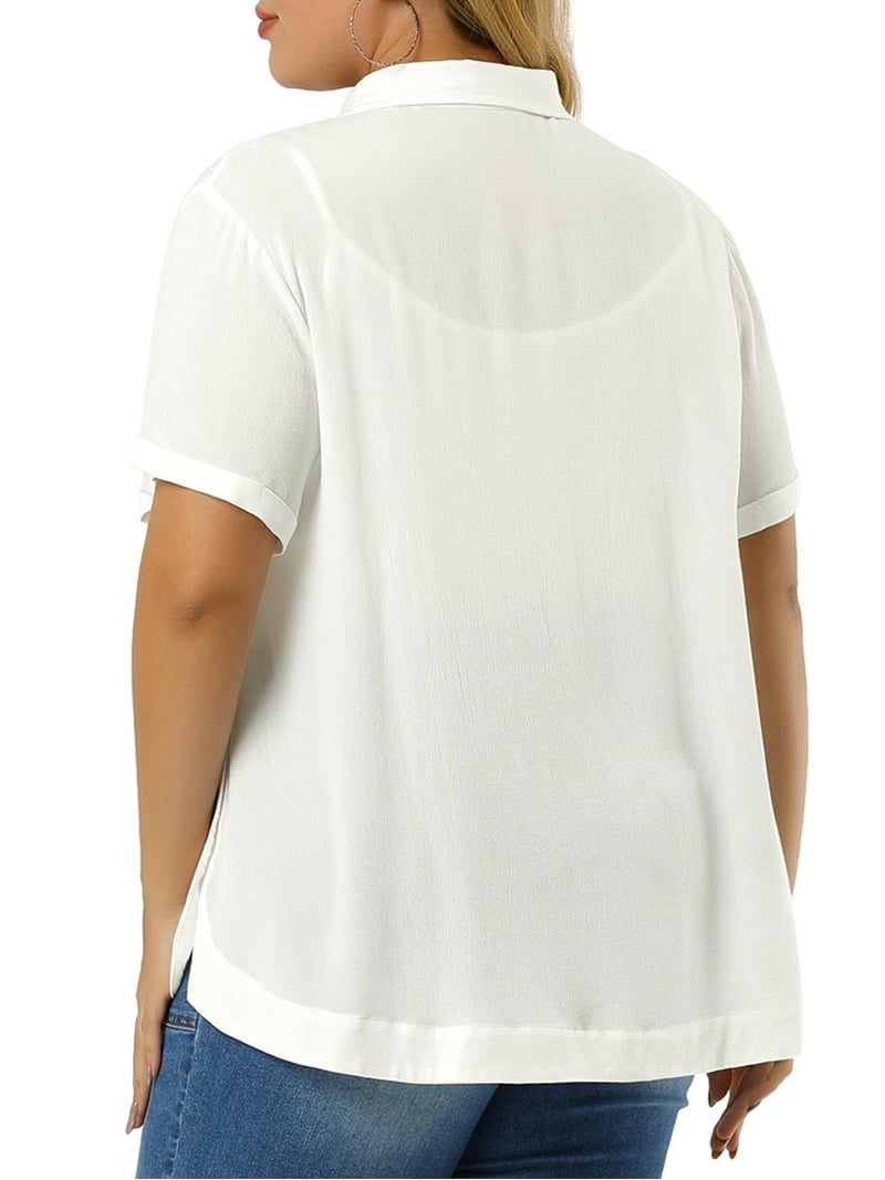 Unique Bargains Women's Plus Size Turndown Collar Short