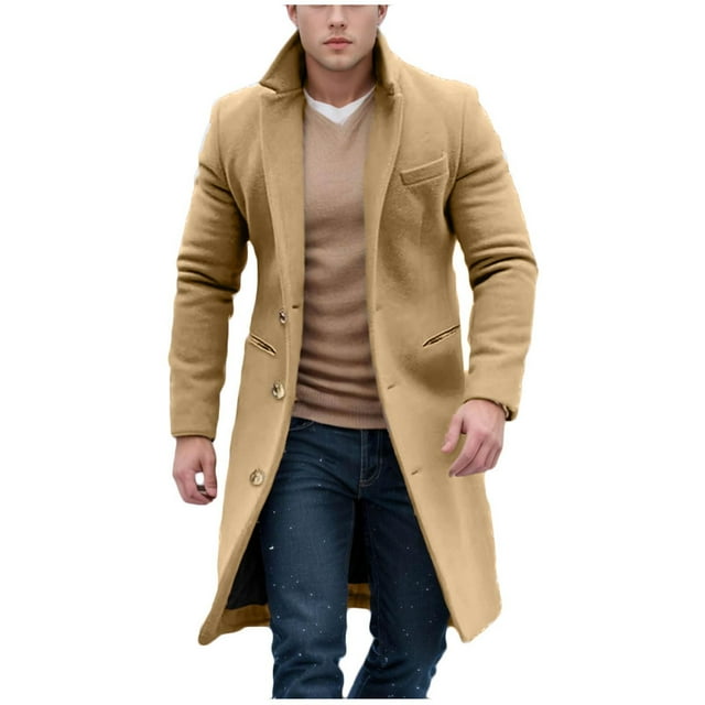 KIHOUT Men's Wool Blend Pea Coat Notched Collar Double Breasted Overcoat Warm Winter Trench Coat