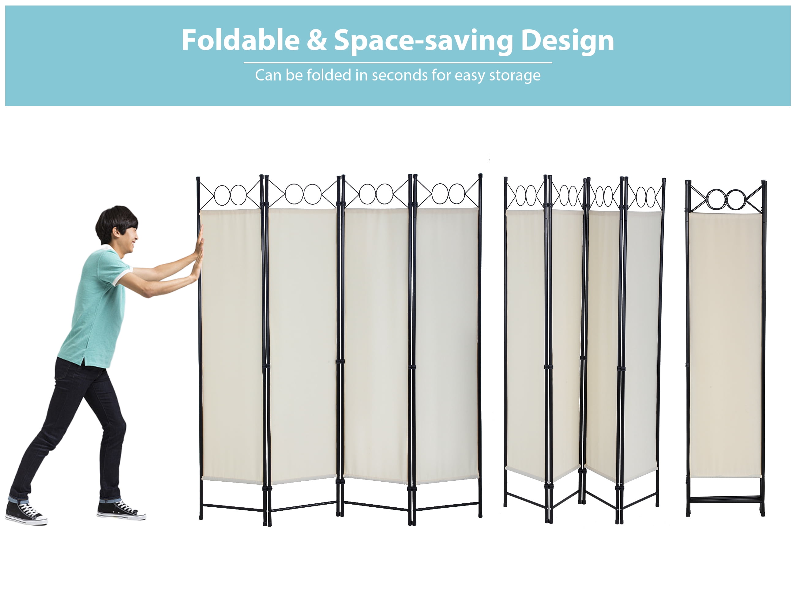 YRLLENSDAN Partition Room Dividers with 4 Panels, Steel Frame Folding Privacy Screen for Room 5.6Ft Portable Room Divider Screen Freestanding Fabric Room Divider