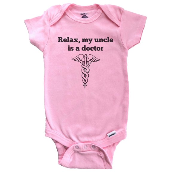 Relax My Uncle Is A Doctor Funny Niece Nephew Baby Bodysuit (Pink)