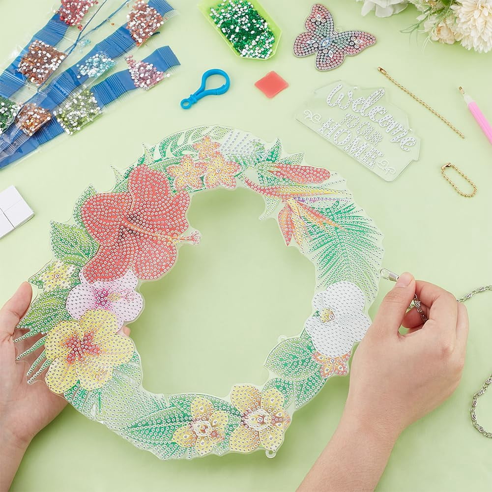 1 set DIY Plastic Hanging Sign Diamond Painting Kit for Home Decorations Wreath Mixed color 180x190mm