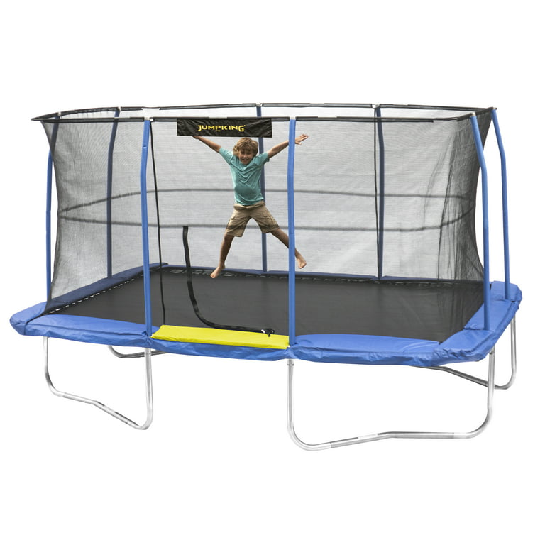 viel schuifelen nemen Jumpking Rectangle 10 x 14' Trampoline, with Enclosure, Blue/Yellow -  Walmart.com