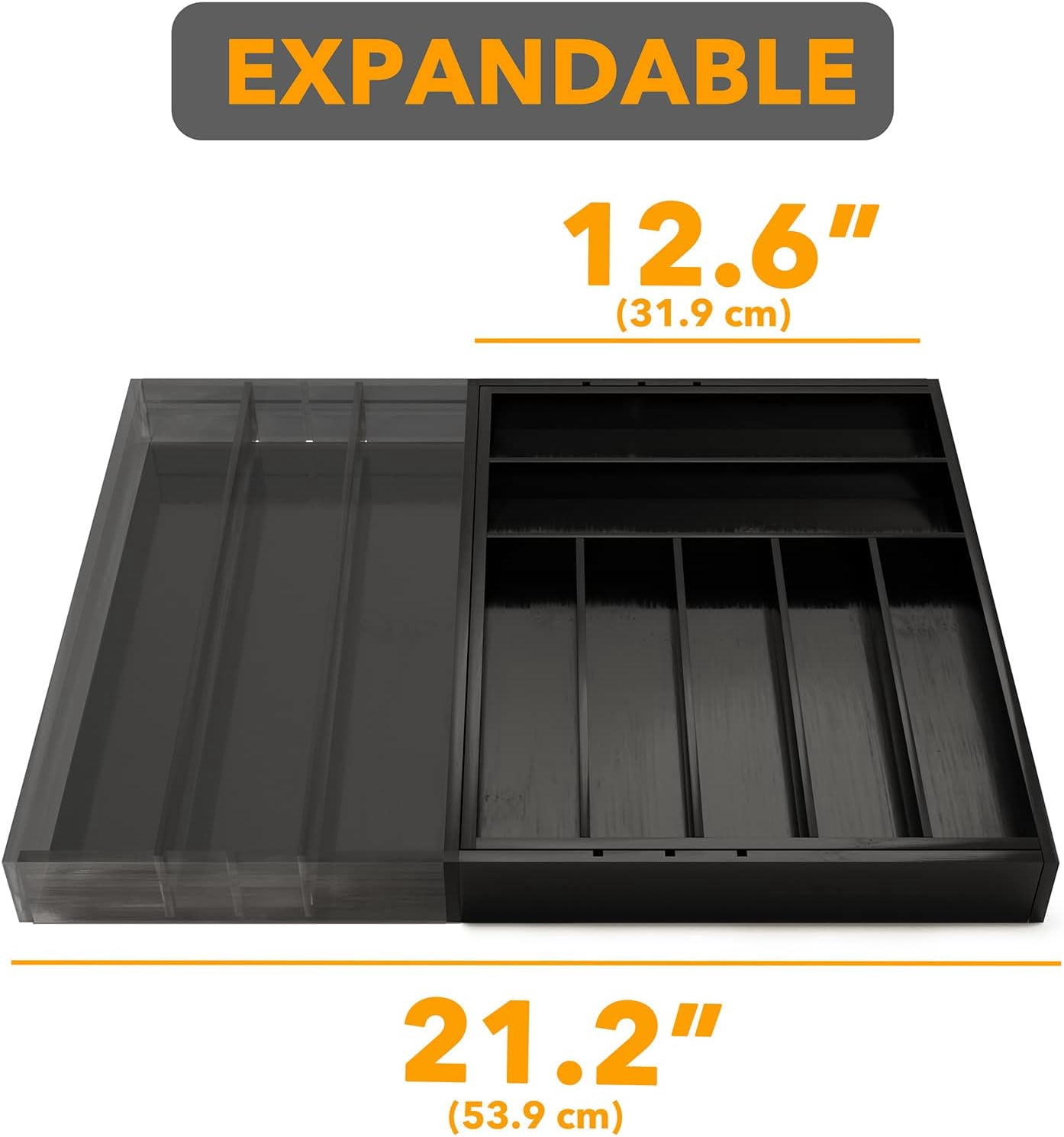 SpaceAid Bamboo Silverware Drawer Organizer with Labels, Expandable, 10 Slots, Black