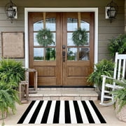Wdhugt Black And White Area Rug 24X16 In Striped Front Door Rug Cotton Washable Indoor Outdoor Rug Doormats Outdoor Small Striped Rugs for Kitchen Entryway Patio Front Porch Decor