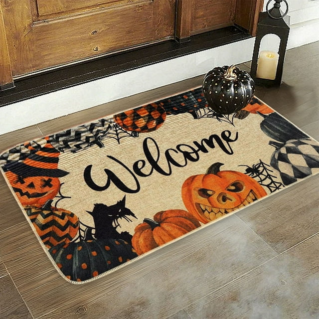 RXIRUCGD Tapis de Sol d'Halloween Citrouille Effrayante pour Entrée, Tapis Décoratif Antisalissure pour Porte d'Entrée, Tapis de Sol Antidérapant