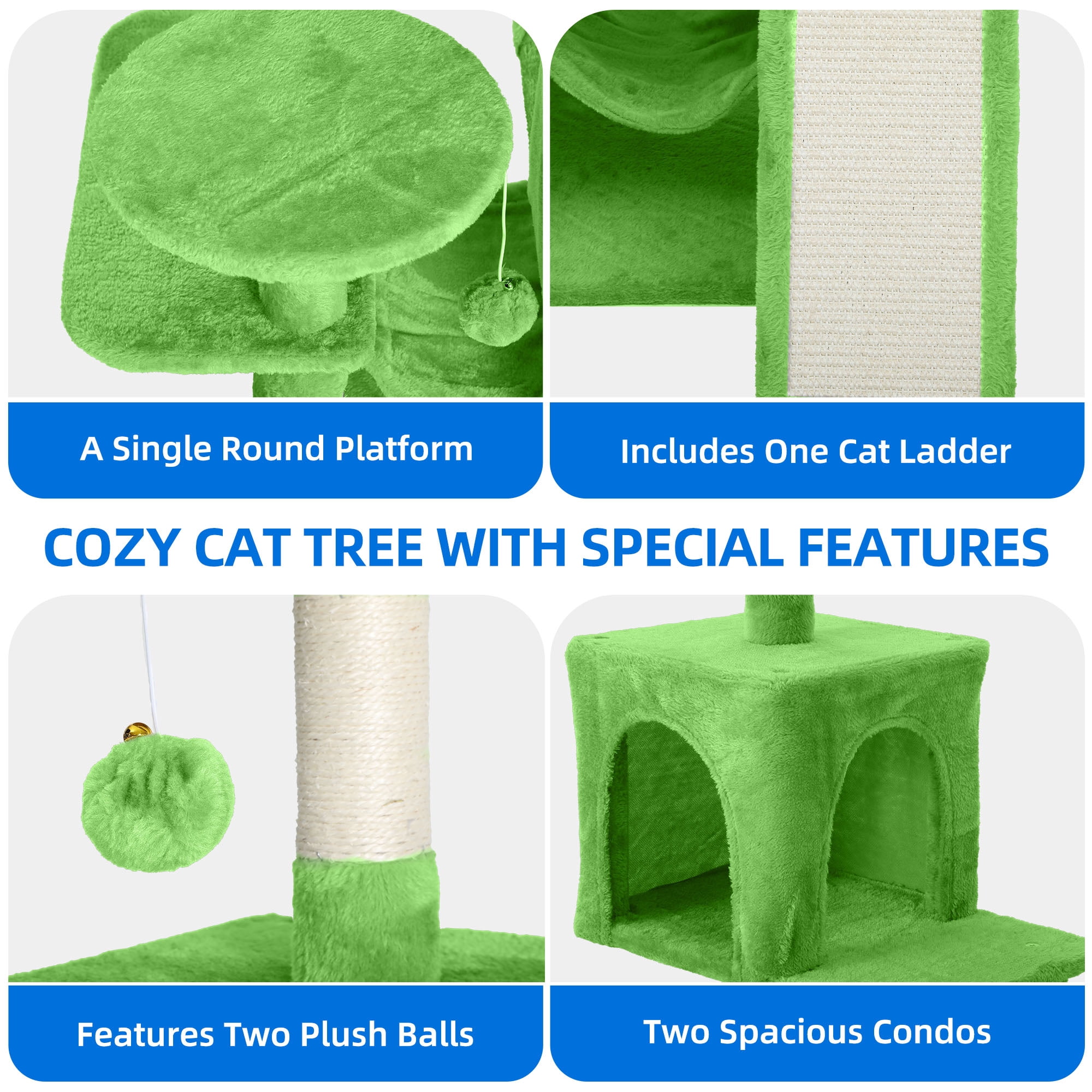 Dextrus 54" Multi-Level Cat Tree Tower with Cat Condos, Plush Top Perches, Hammocks, Sisal Scratching Post Board, Indoor Cat Activity Center,Green