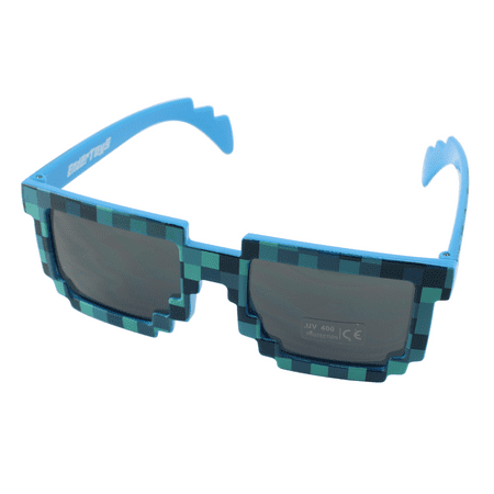 8 Bit Pixel Kids Sunglasses Blue, Novelty Retro Gamer Geek Glasses for Boys and Girls Ages 6+ by EnderToys