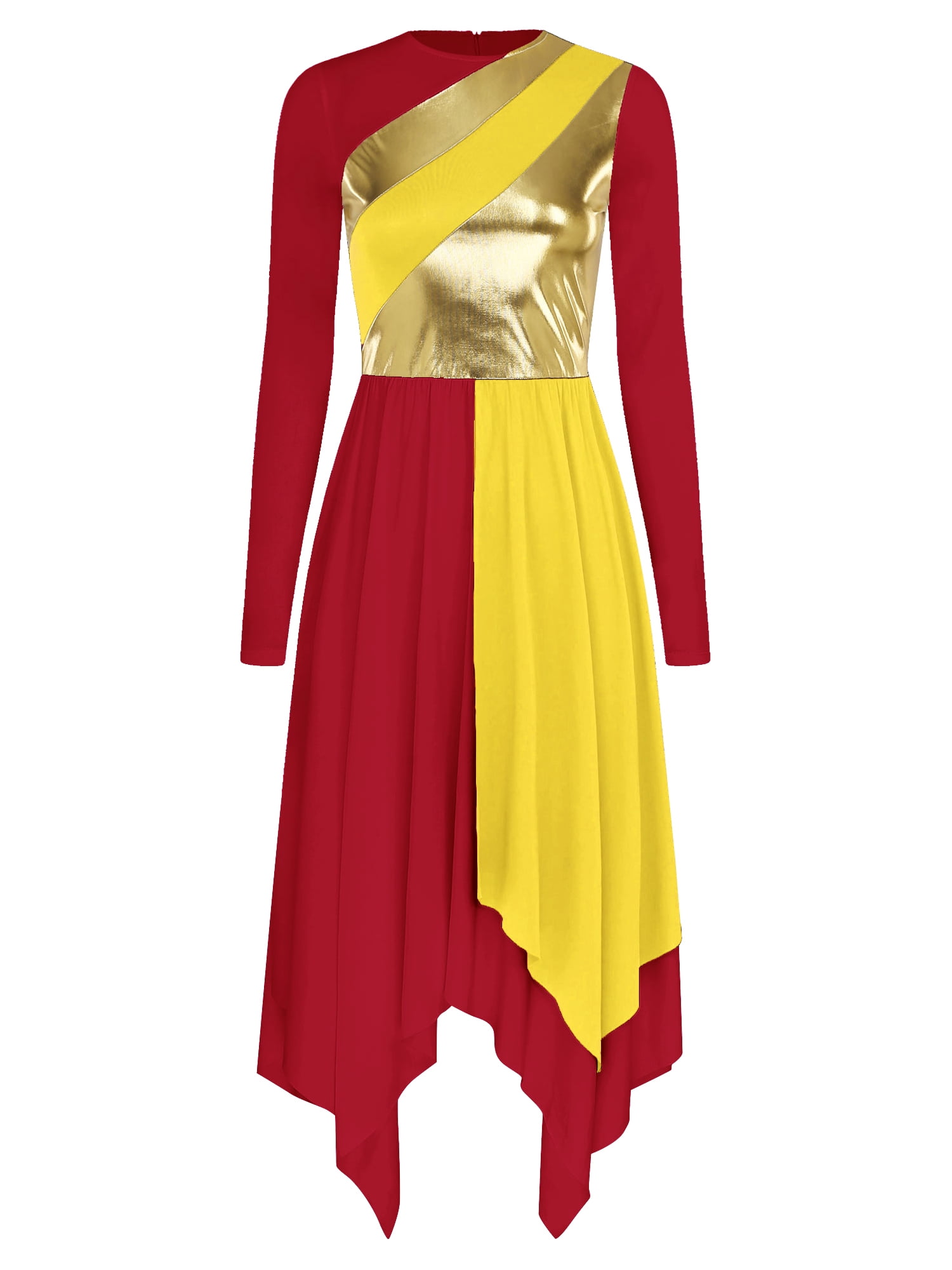 JEEYJOO Women's Worship Praise Dance Dress Tunic Color Block Gold Dance Costume Liturgical Dancewear Purple Small