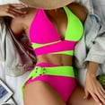 thumbnail image 2 of Womens High Waisted Bikini Sets Halter Colorblock Swimwear String Cheeky Swimsuit Bathing Suit, 2 of 7