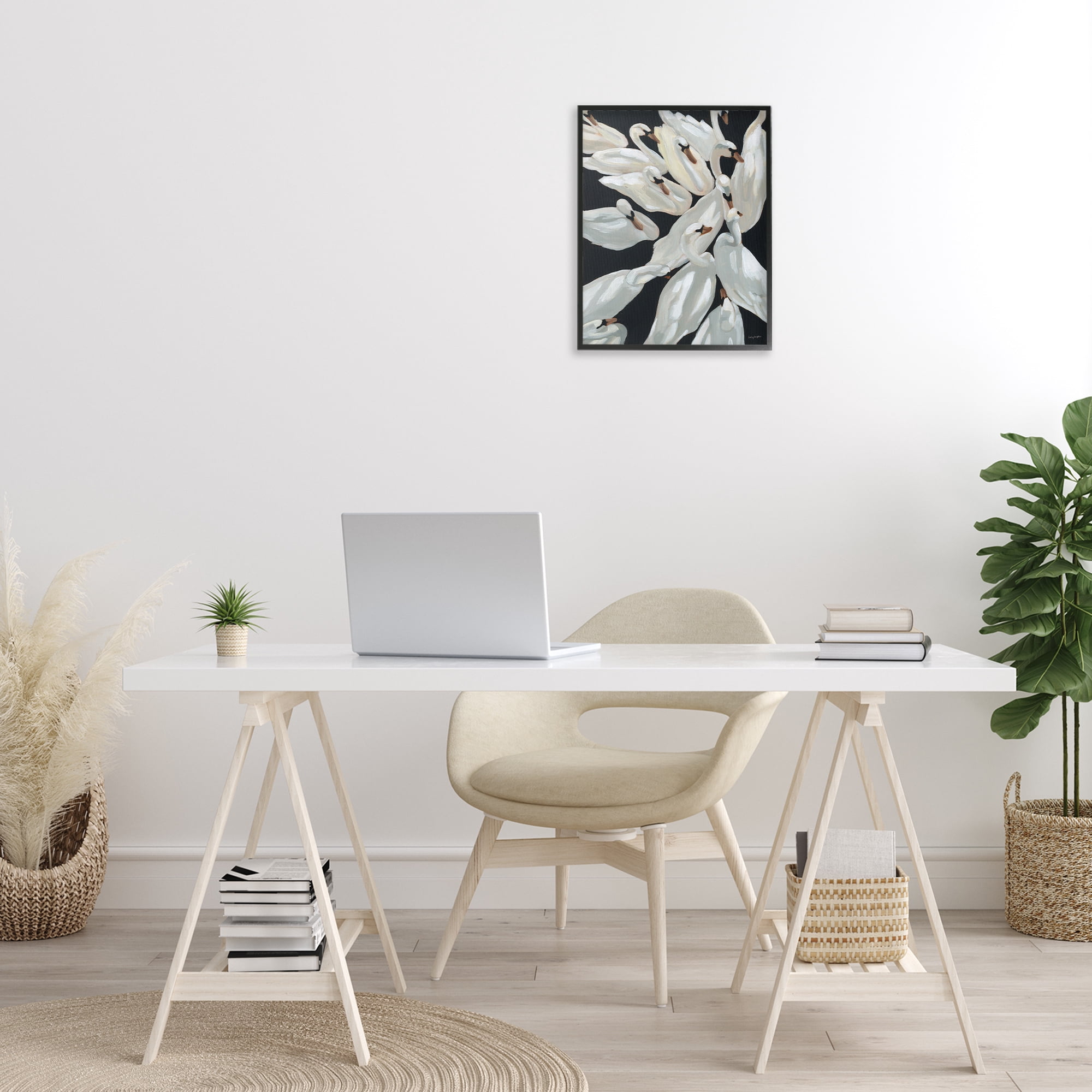 Stupell Industries Gathered Swans Swimming Animals & Insects Painting Black Framed Art Print Wall Art, 16 x 20