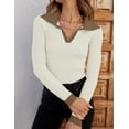 thumbnail image 2 of Sweaters for Women Fall Long Sleeve V Neck Ribbed Knit Pullover Tops Casual Slim Fit Basic Tee Shirts, 2 of 4