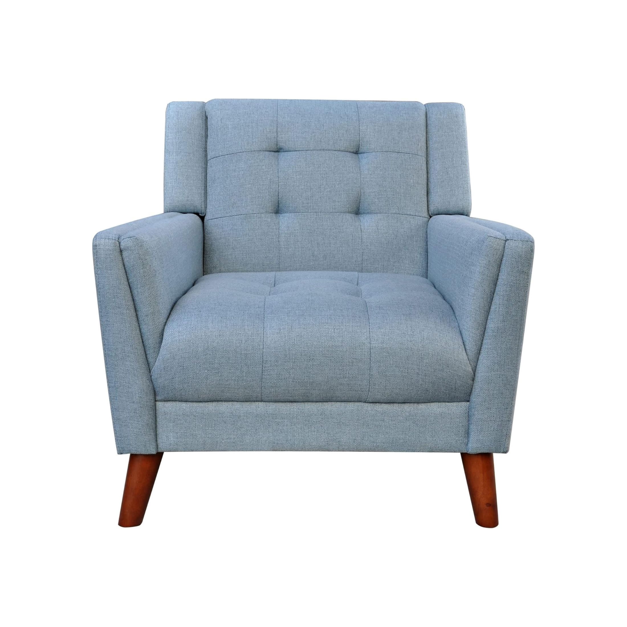 Christopher Knight Home Mid-Century Modern Armchair, Tufted Fabric Upholstery & Rubberwood Legs, Blue, Set of 2
