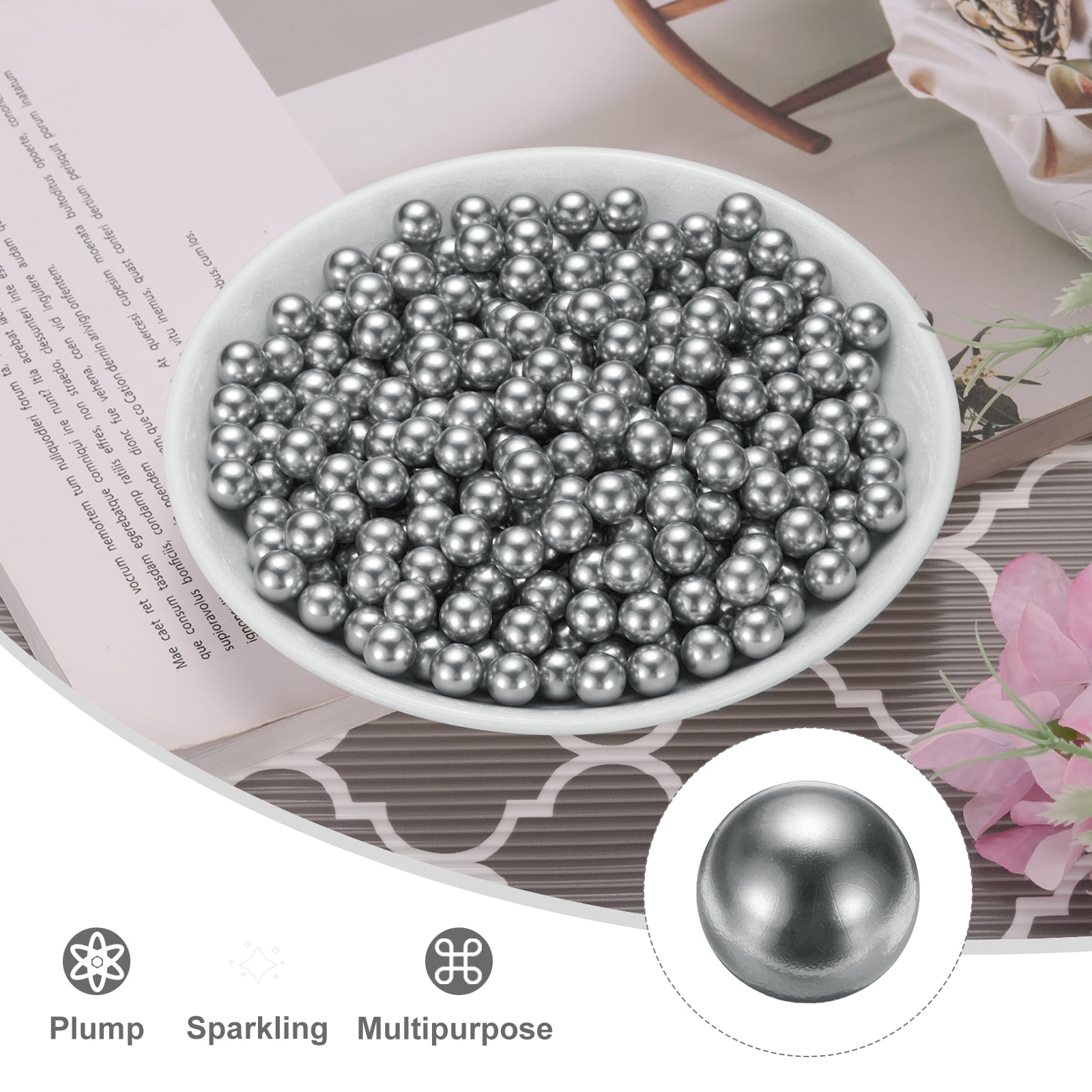 Unique Bargains Round Faux Pearl for Crafting No Hole Pearls for Vase Fillers Gray