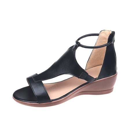 

Wandatree Womens Summer Sandals Open Toe Platform Casual Shoes Solid Color Zipper Wedges Sandals