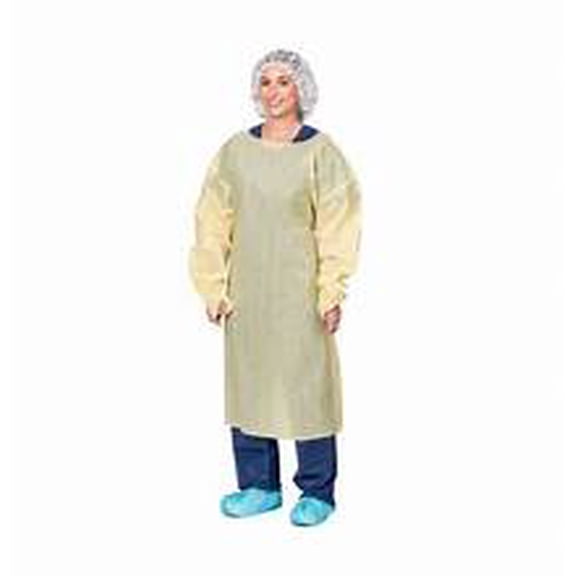Protective Gown Over-the-Head Thumb Loop with Open Back- Yellow Isolation Gowns (10PK)