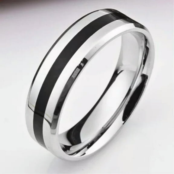 6mm Titanium Steel Men's Black Silver Bands Wedding Ring Size 7/8/9/10/11