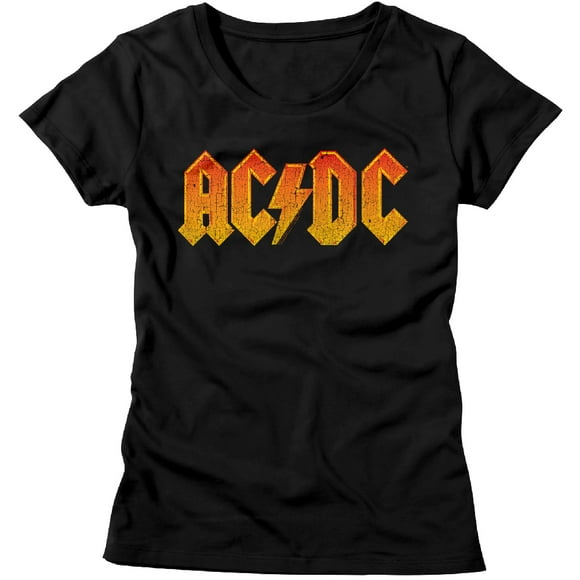 AC/DC Hard Rock Band Music Group Orange Distressed Logo Womens T-Shirt Tee