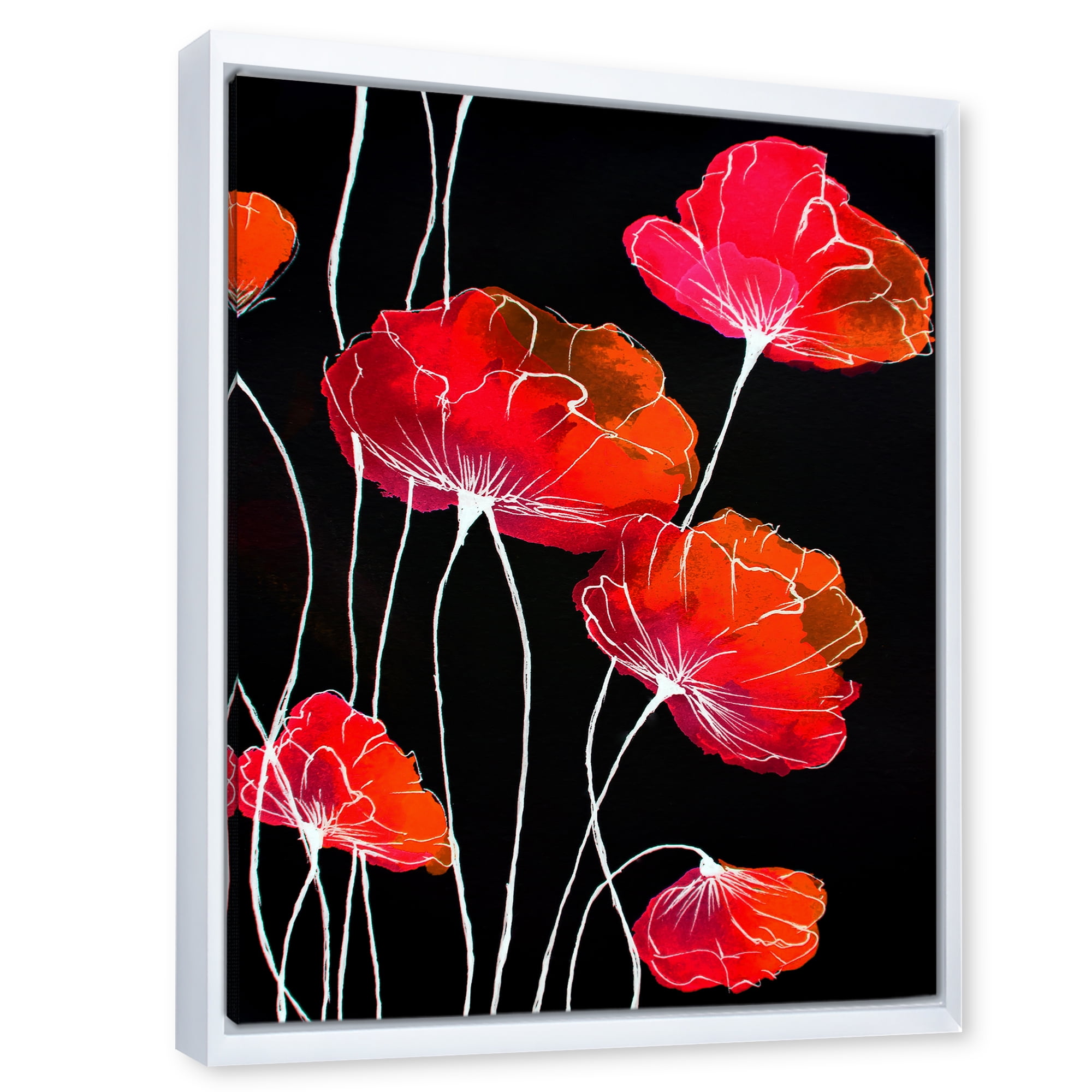 Designart 'Abstract Red Flower Detail On Black Background II' Traditional Framed Canvas Wall Art Print