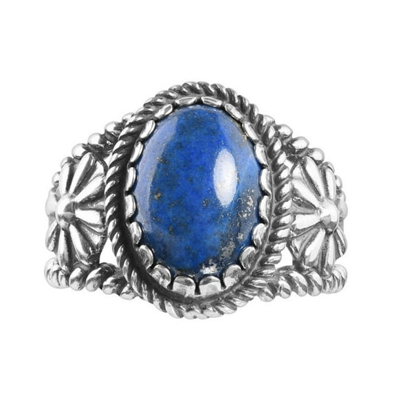 Sterling Silver Denim Lapis Concha Flower Ring, Sizes 5 to 10