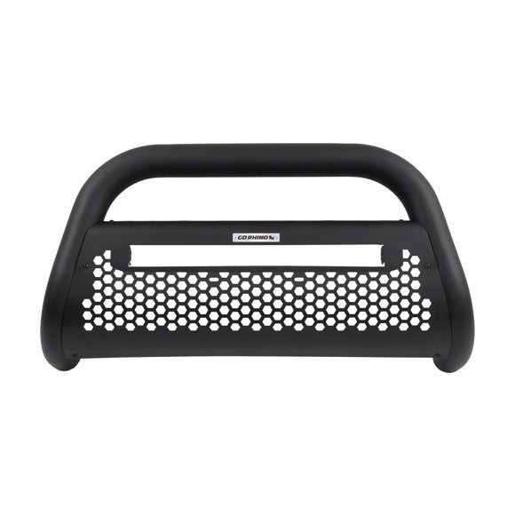 Fits 2009-2023 Ford F-150 Go Rhino Bull Bar 55883T Rhino Charger- RC2 Light Ready; Textured Powder Coated; Black; Steel; 3 Inch Diameter; With 1 Central Light Mounting Opening