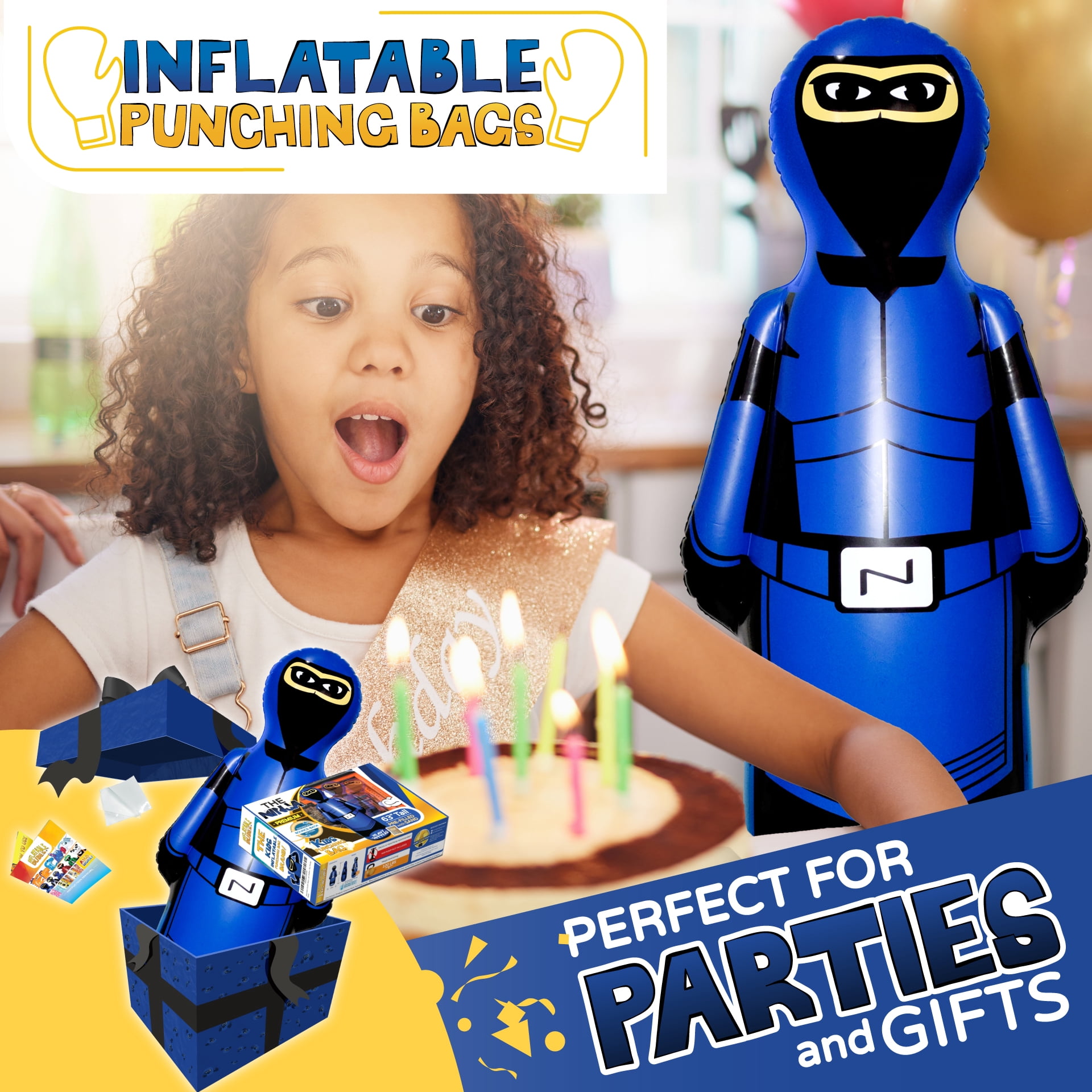 INFLATABLE DUDES Large Ninja 63 inches - Kids Punching Bag |Filled with Sand