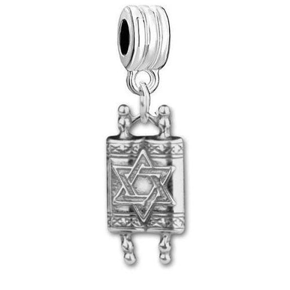 Sexy Sparkles Jewish Hebrew Sefer Torah Scroll Charm Bead for Snake Chain Bracelet, Religious Charm - Zinc Metal Alloy, 1 Bead