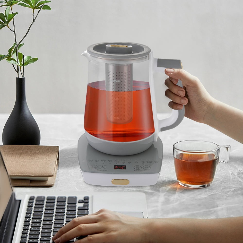Electric Glass Tea Kettle with 12 Presets, 800W Gooseneck Kettle with Digital Temperature Control (104-194°F), 1.8L Cordless & Keep Warm
