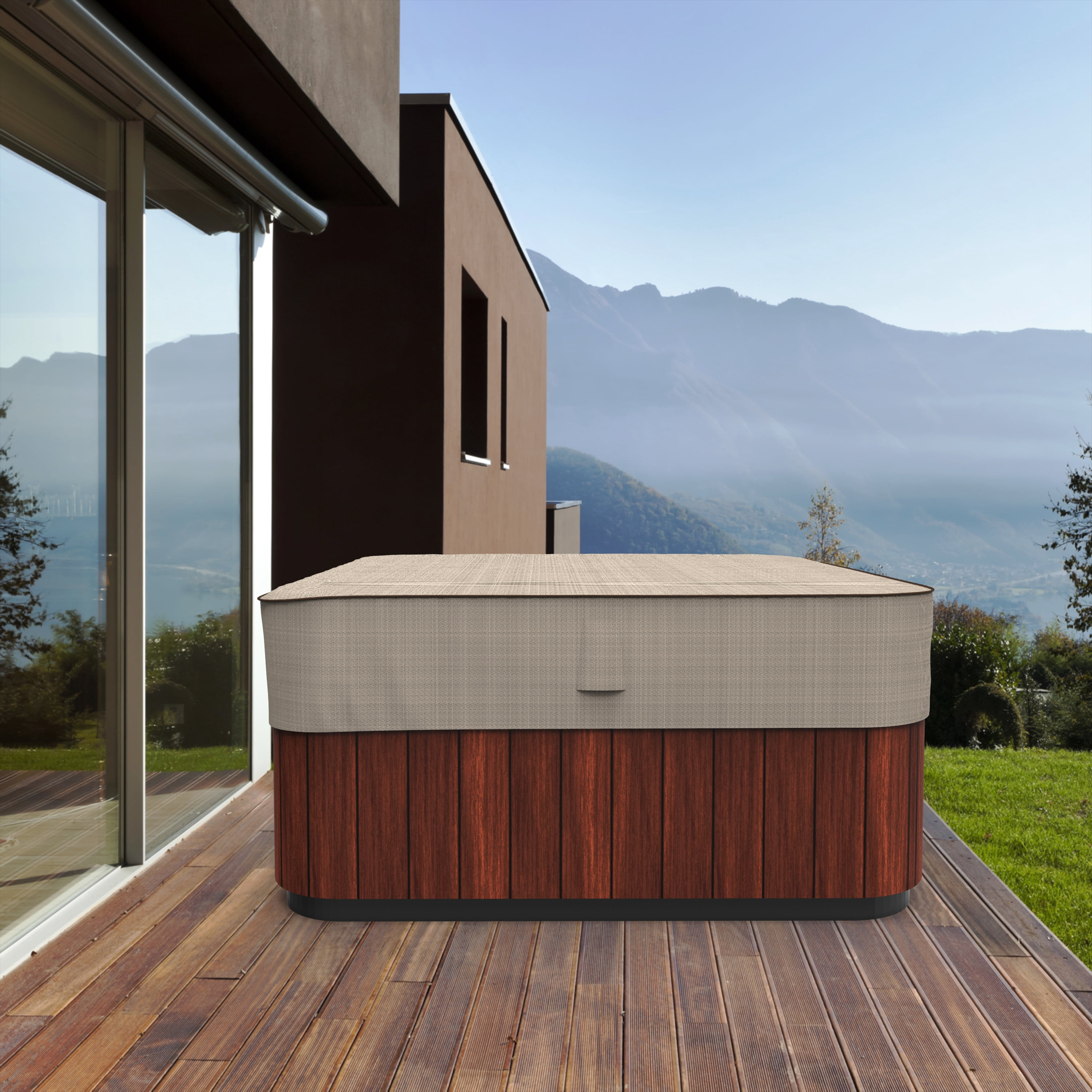 Budge Medium Brown / Beige Patio Square Hot Tub Cover, English Garden