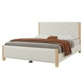 thumbnail image 3 of Leuco Queen Size Upholstered Platform Bed Frame with Wood Legs & Headboard, No Box Spring Needed, Beige, 3 of 8