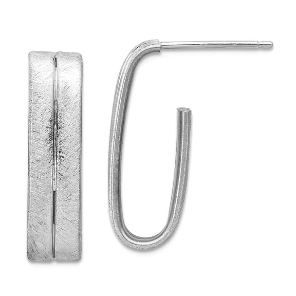 925 Sterling Silver Rhodium Plated Brushed J-hoop Post Earrings 24x9.35mm Wide 6mm Thick Hoop Earring for Women