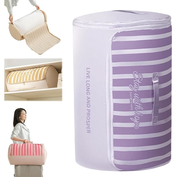 Cylindrical Roll-Up Quilt Storage Bag with Zipper, Large Capacity Space-Saving Bedding Organizer for Closet, Comforters, and Clothes