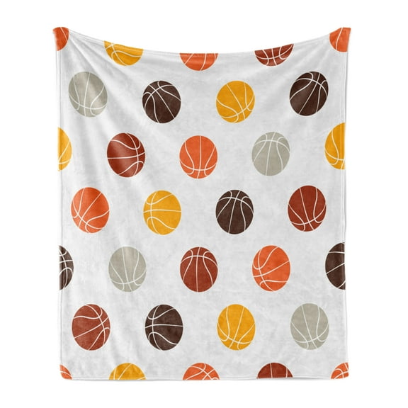 Basketball Soft Flannel Fleece Blanket, Ball Pattern in Earthen Tones Competition Sports Professional League Game Player, Cozy Plush for Indoor and Outdoor Use, 50" x 70", Multicolor, by Ambesonne