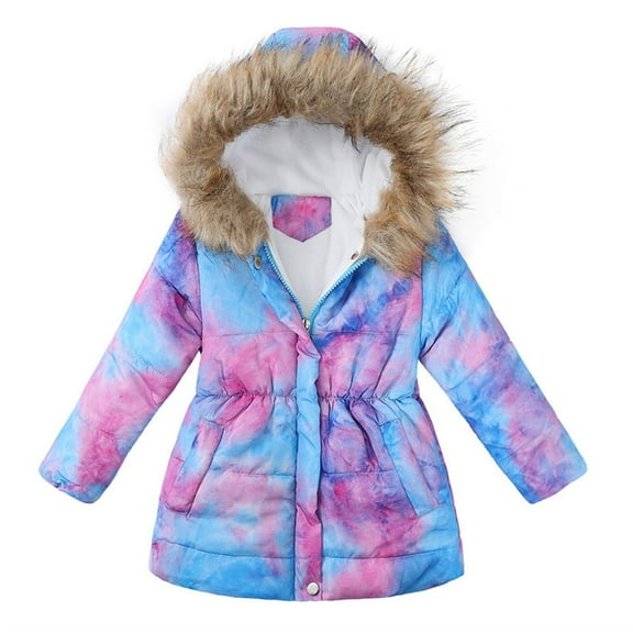 Gubotare Coats for Kids Girls Zip Keep Thicken Up Tie-Dye Girls Jacket Warm Winter Girls Coat&jacket (Purple,5-6 Years)