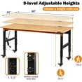 thumbnail image 5 of Tolead 60" Heavy-Duty Adjustable Workbench with Power Outlets, Rubber Wood Shop Table, Metal Wheels, Workstation, 5 of 7